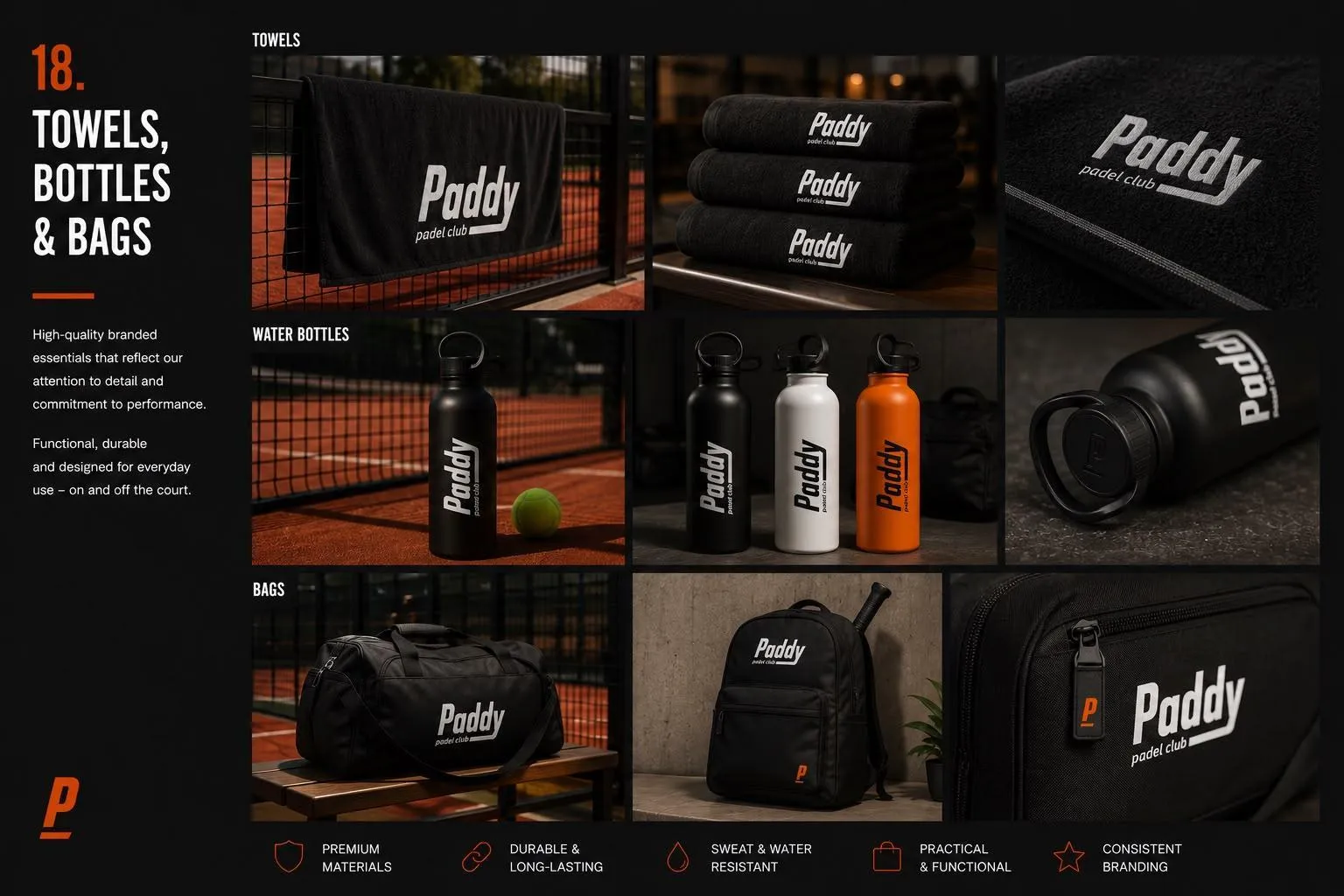 Фирменная коллекция Paddy: спортивные сумки, бутылки и полотенца